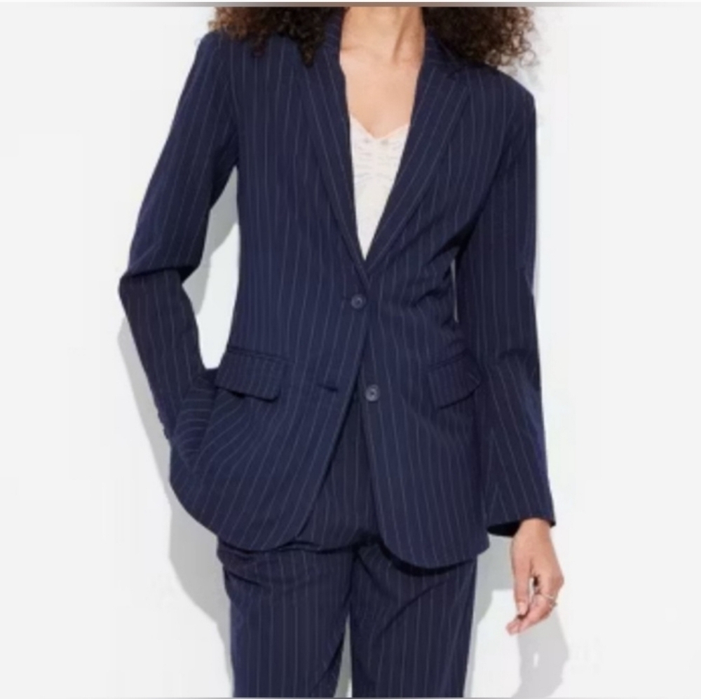 Women's Blue & White Pinstriped Blazer - Wild Fable  - Size S